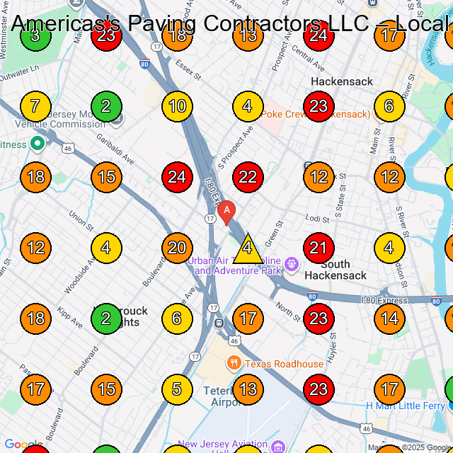 Americas's Paving Contractors LLC Paving Contractor GeoGrid ranking map for Hackensack NJ